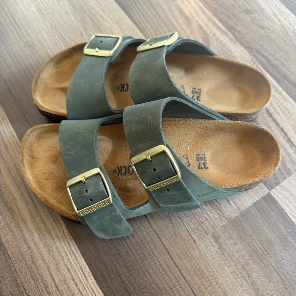 Birkenstock Olive Sandals with Brass Buckles